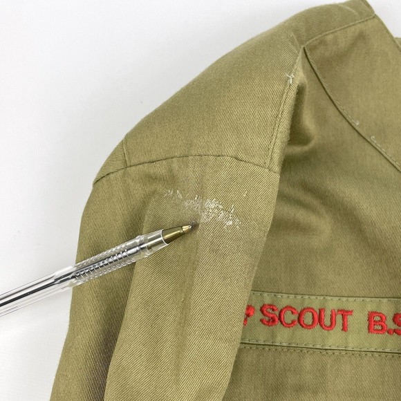 Vintage Olive Green BSA Boy Scout Uniform Shirt Long Sleeve 12 Neck Tenderfoot - Picture 16 of 16